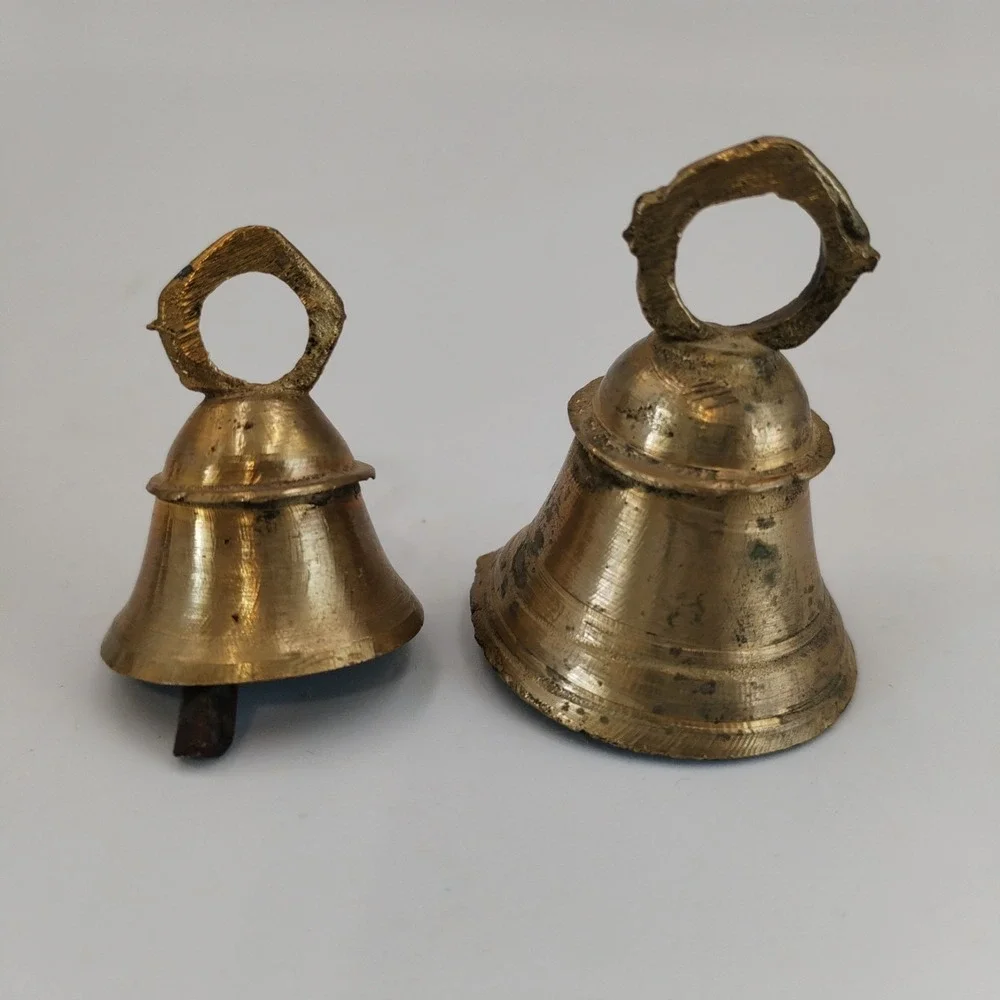 Vintage Brass Bells Lot of 5 India Bell Cone & Domed Clapper Boho Decor